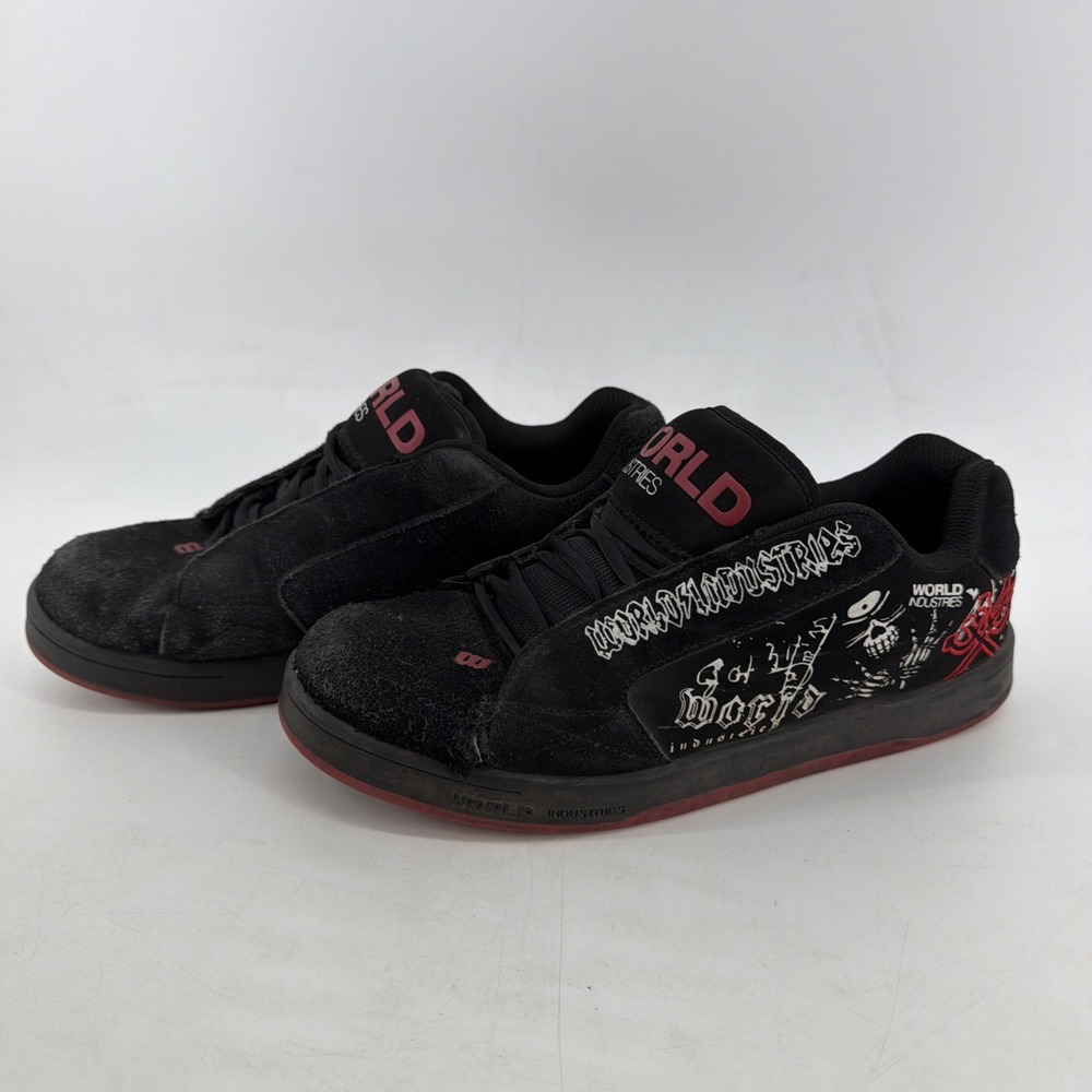 World Industries Bones Skull Y2K Black Skate Shoes F209666 Mens 8 *HOLE*